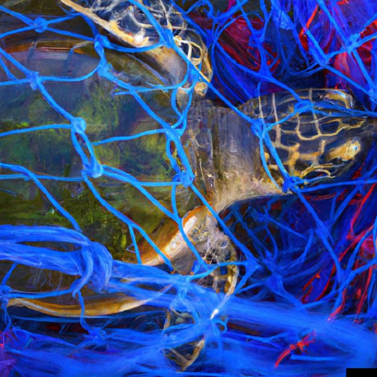 żółw morski zaplątany w sieć