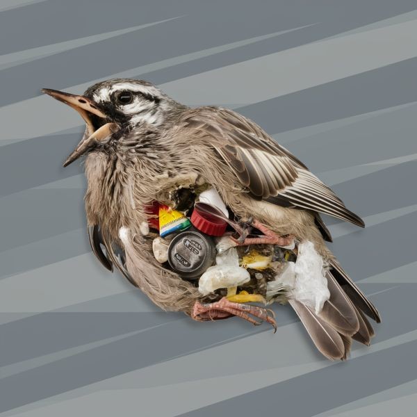 ptaki pożerają plastik